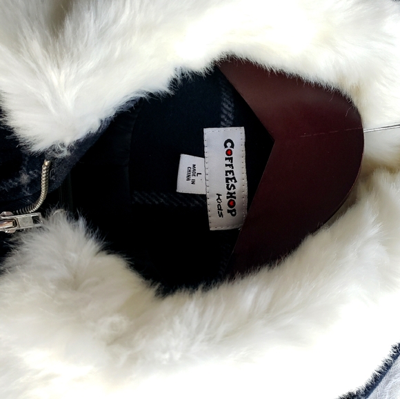 CoffeeShop Kids Coat sz L navy/white plaid - Picture 2 of 8